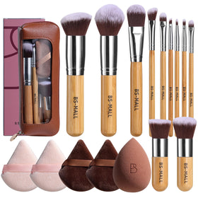 BS-MALL 11-piece bamboo makeup brush set with organizer bag