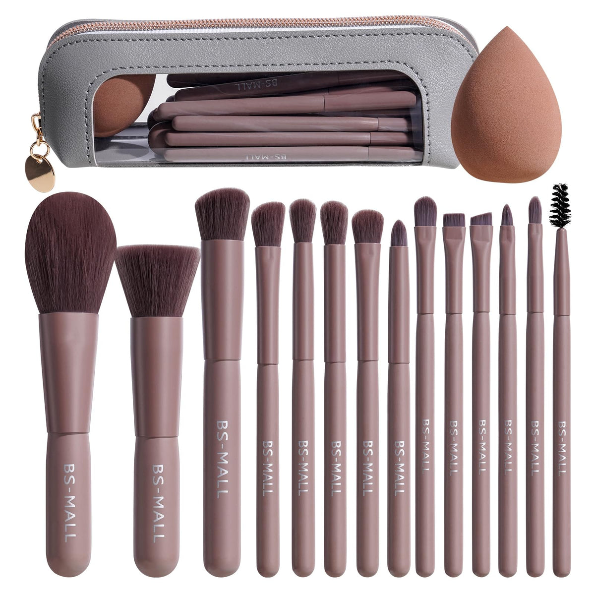 BS-MALL 14 Pcs Makeup Brush Set in brown with travel case