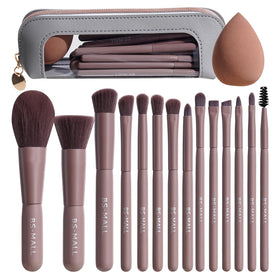 BS-MALL 14 Pcs Makeup Brush Set in brown with travel case