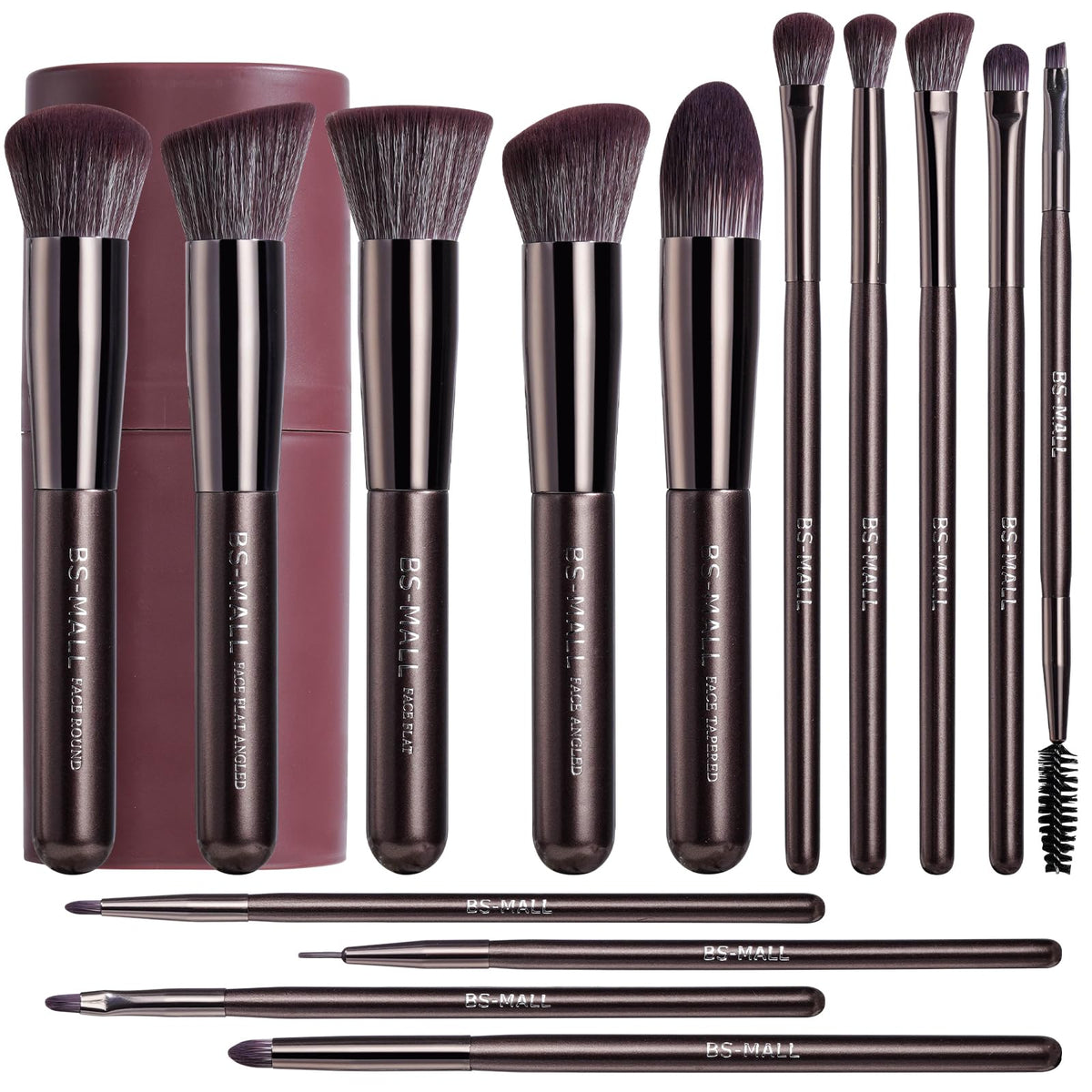 BS-MALL 14 Pcs Makeup Brush Set with travel case front view