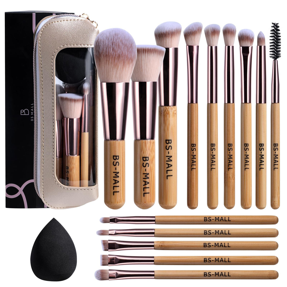 BS-MALL 14 Pcs Makeup Brushes Set with travel case front view