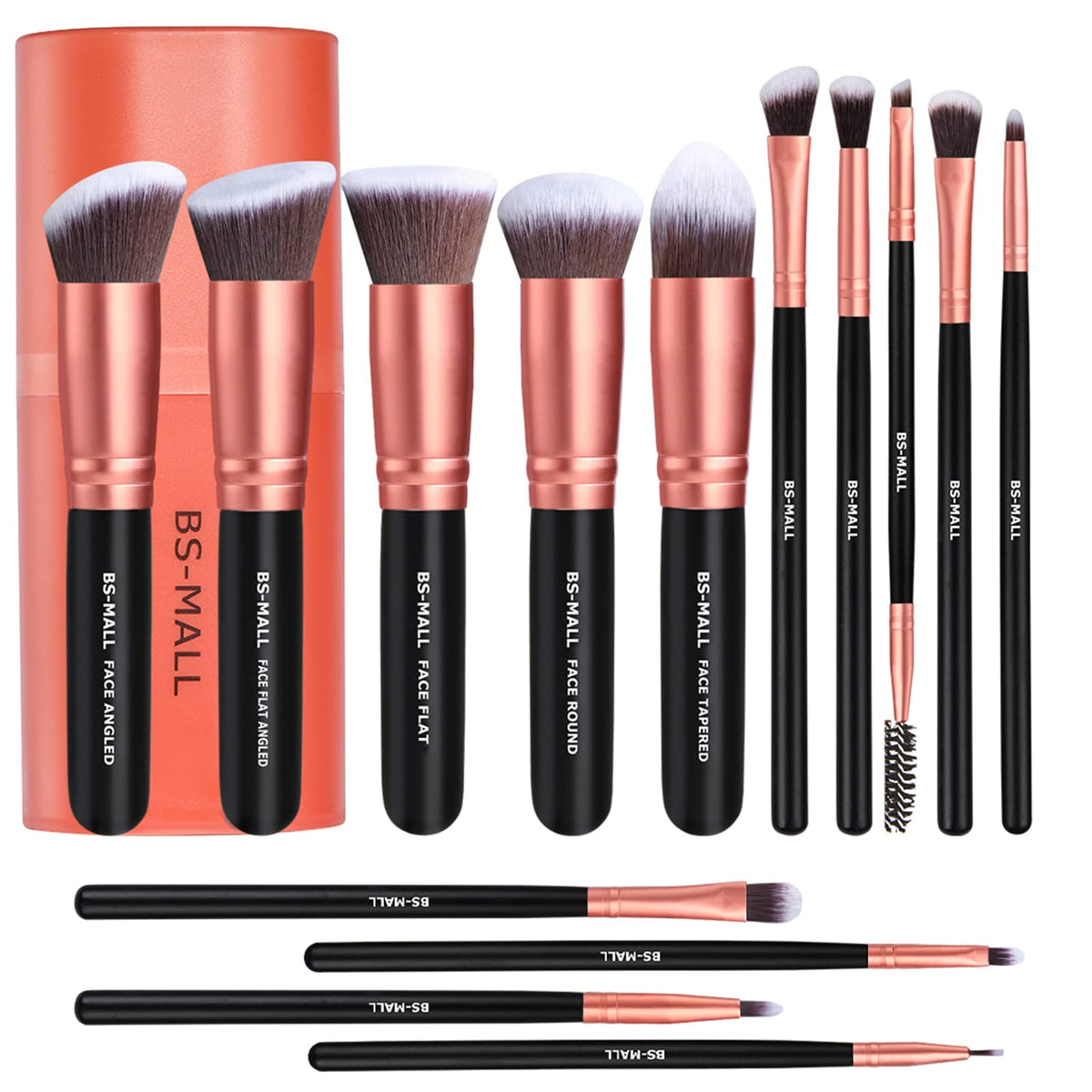 BS-MALL 14-piece makeup brushes set in rose gold with case