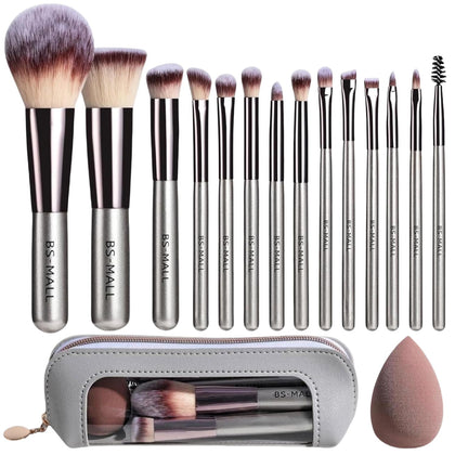 BS-MALL 14PCS Travel Makeup Brush Set with leather case
