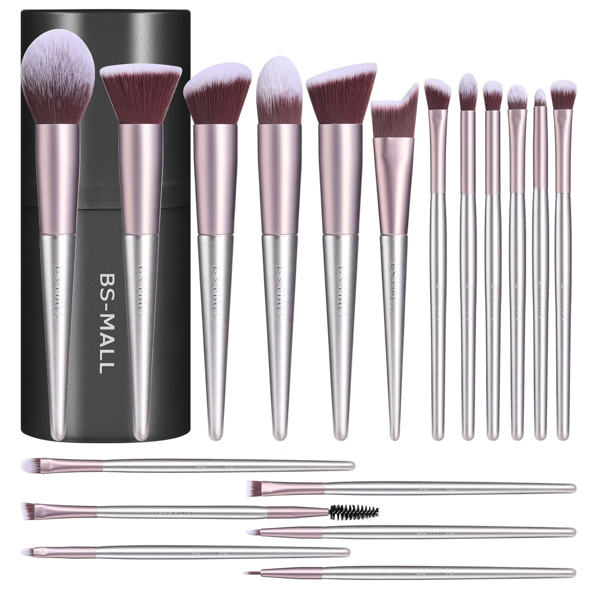 BS-MALL 18-piece makeup brush set front view with sleek case