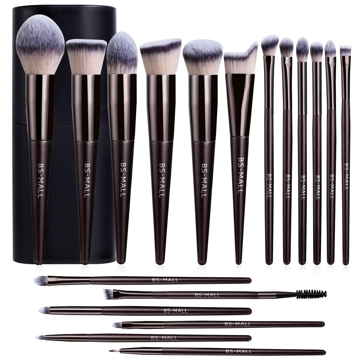 BS-MALL 18-piece makeup brush set in black case, front view