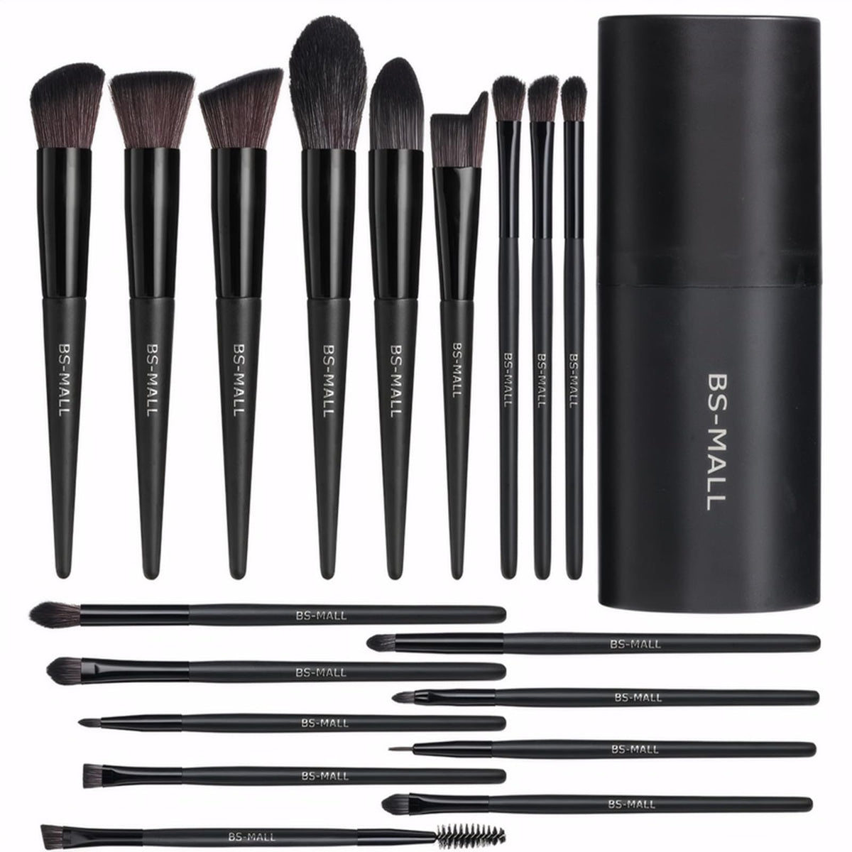 BS-MALL 18-piece makeup brush set in black case front view