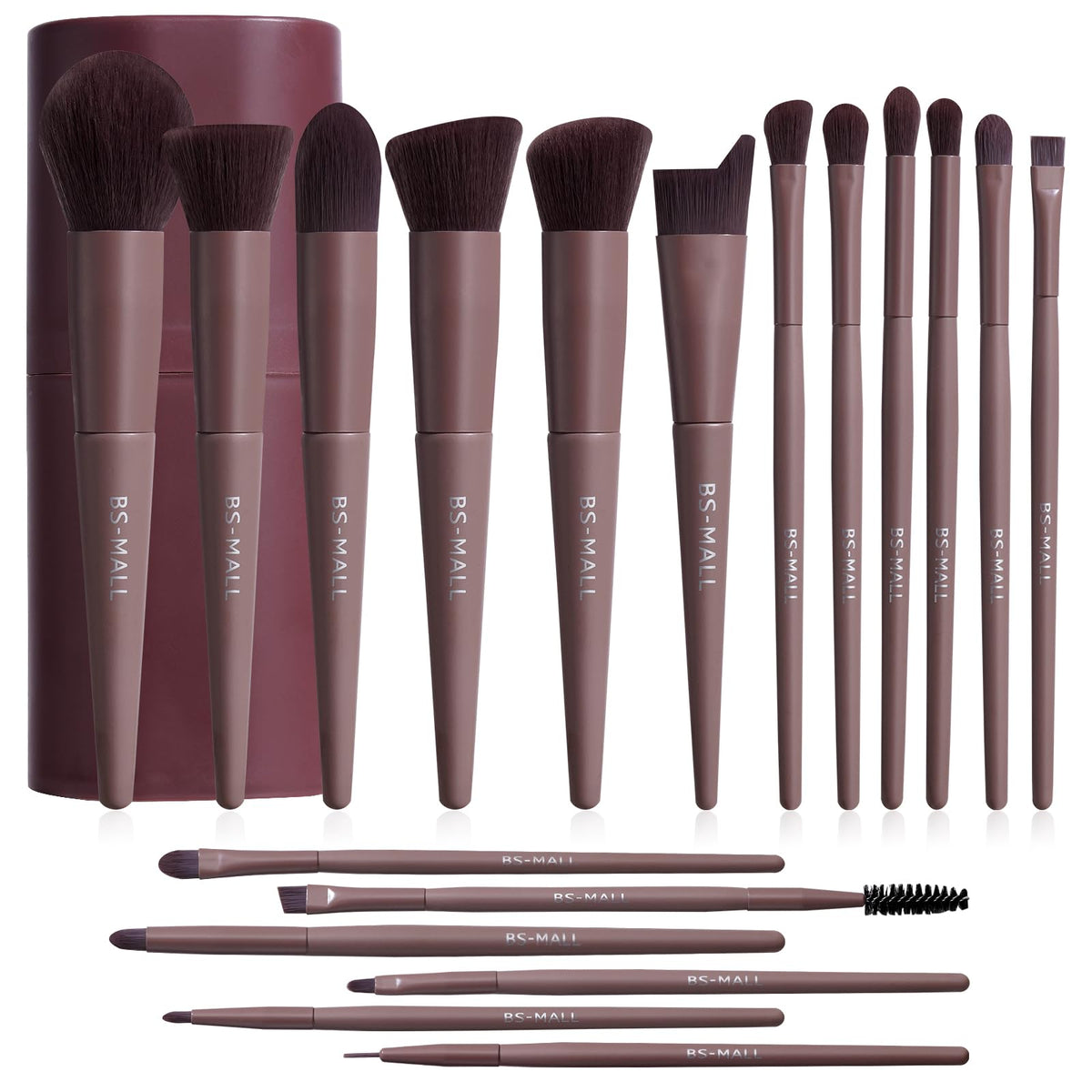 BS-MALL 18-piece makeup brush set with black case front view