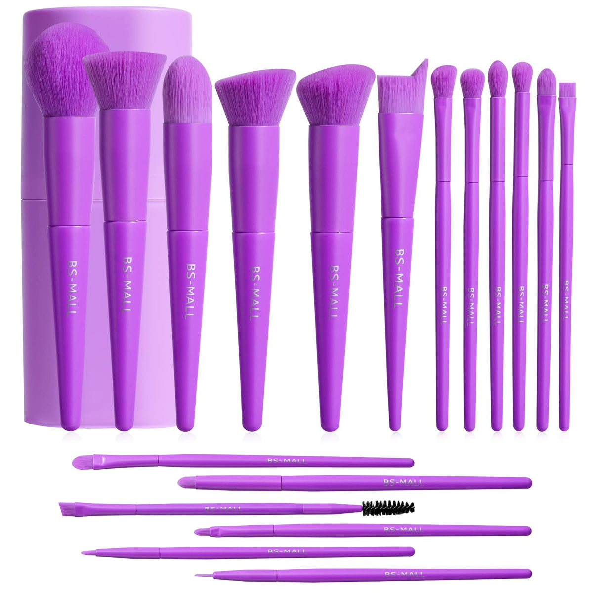 BS-MALL 18-piece makeup brush set with case in purple