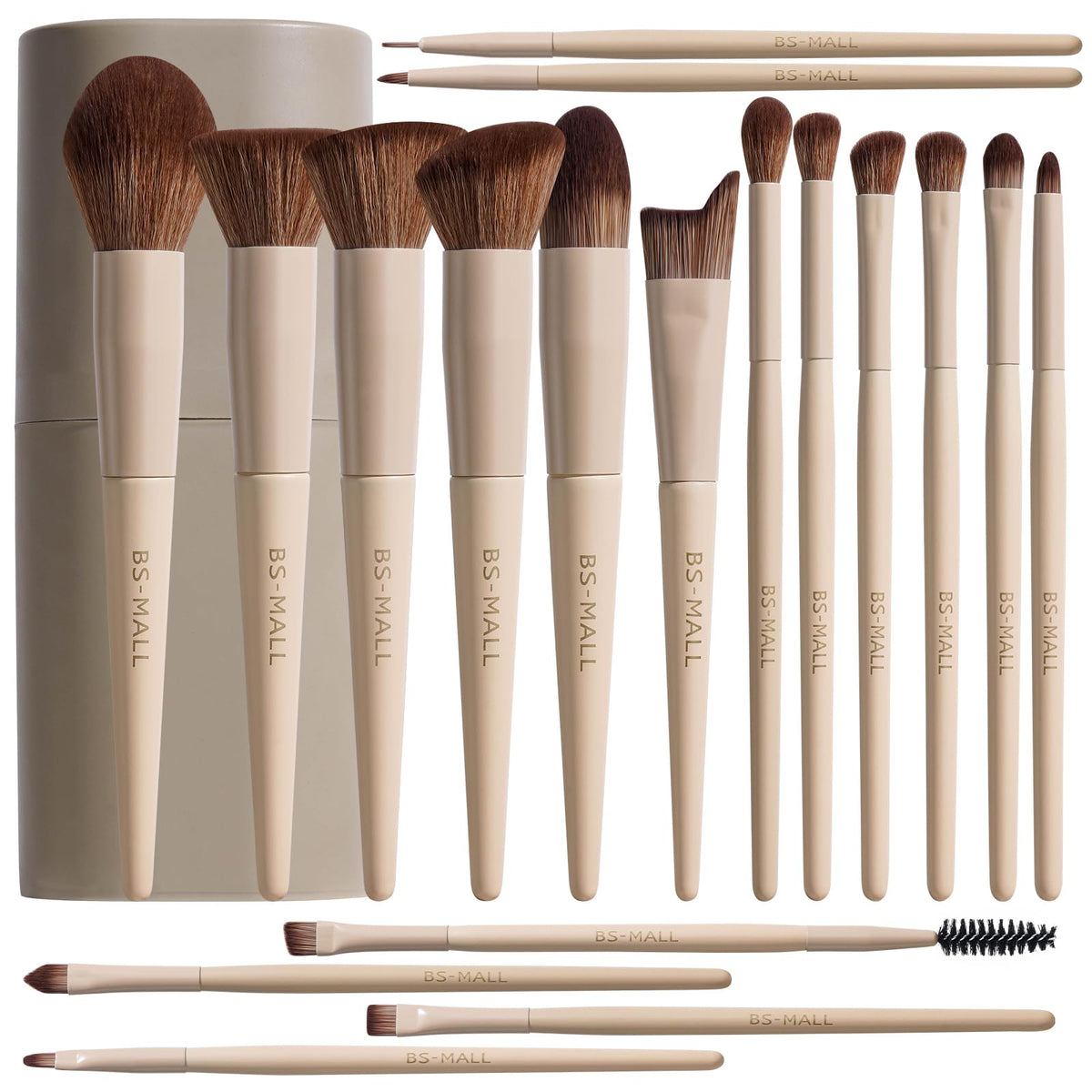 BS-MALL 18-piece professional makeup brush set with travel case front view