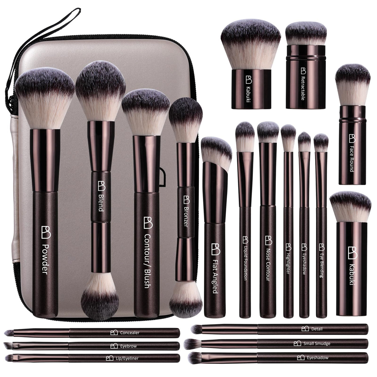 BS-MALL 20PCS Makeup Brush Set with travel case front view