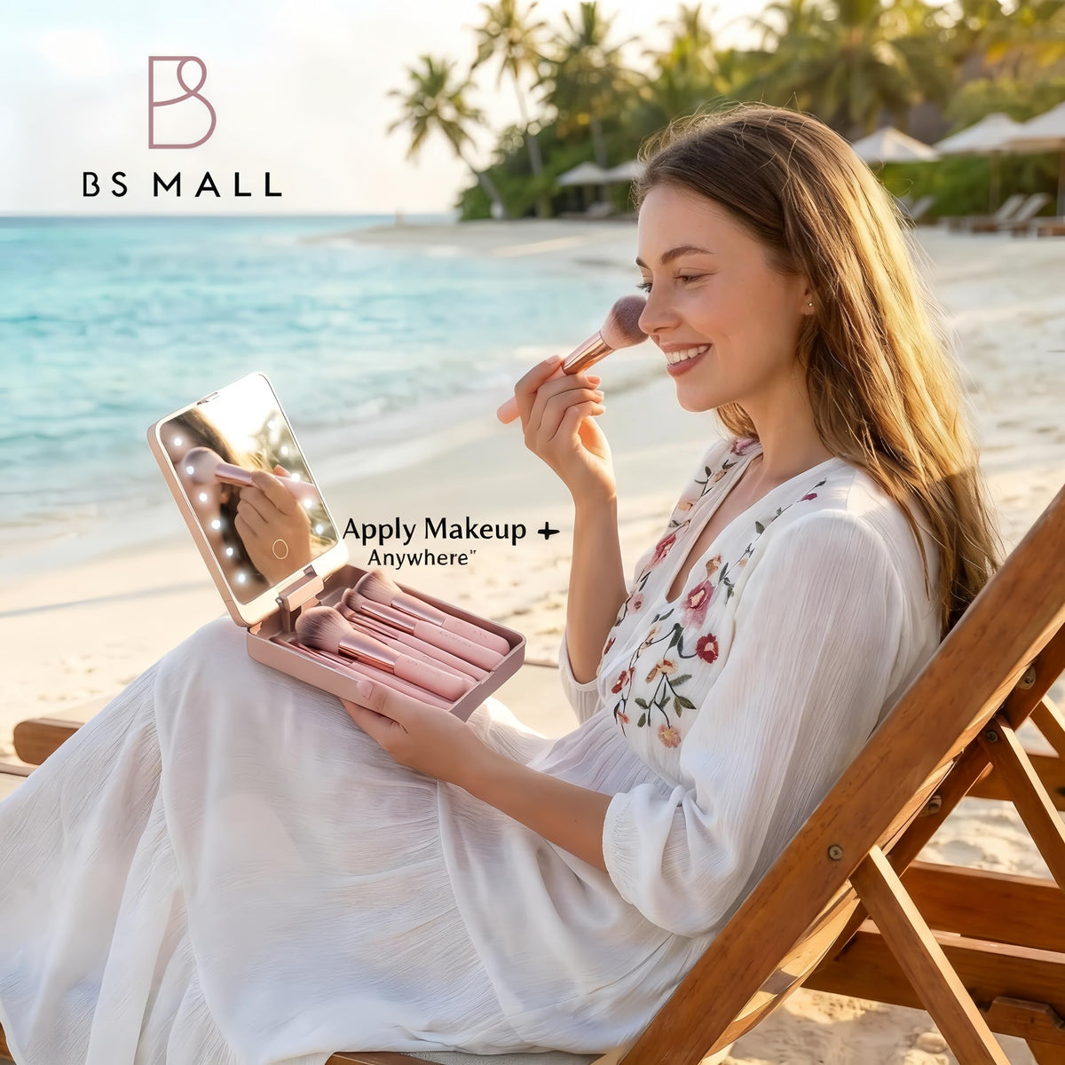BS-MALL compact makeup brush set opened with mirror