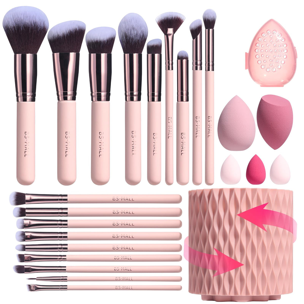 BS-MALL Makeup Brush Set 18 pieces with rotating holder
