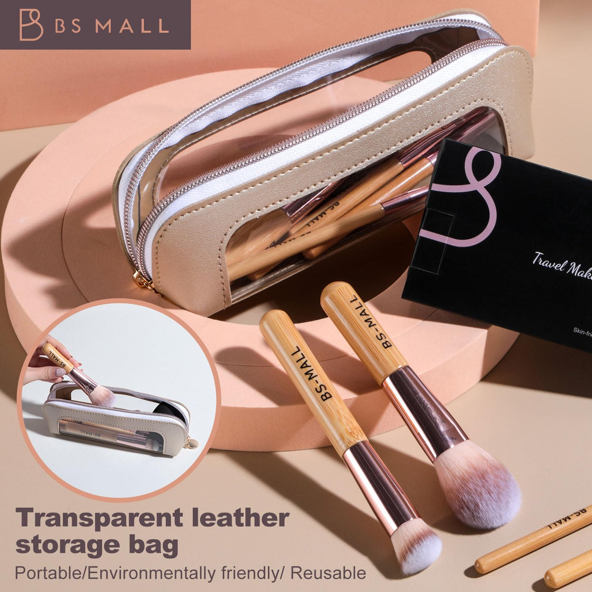 BS-MALL makeup brushes set organized in travel case