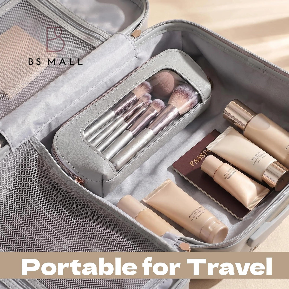BS-MALL portable leather case for makeup brushes