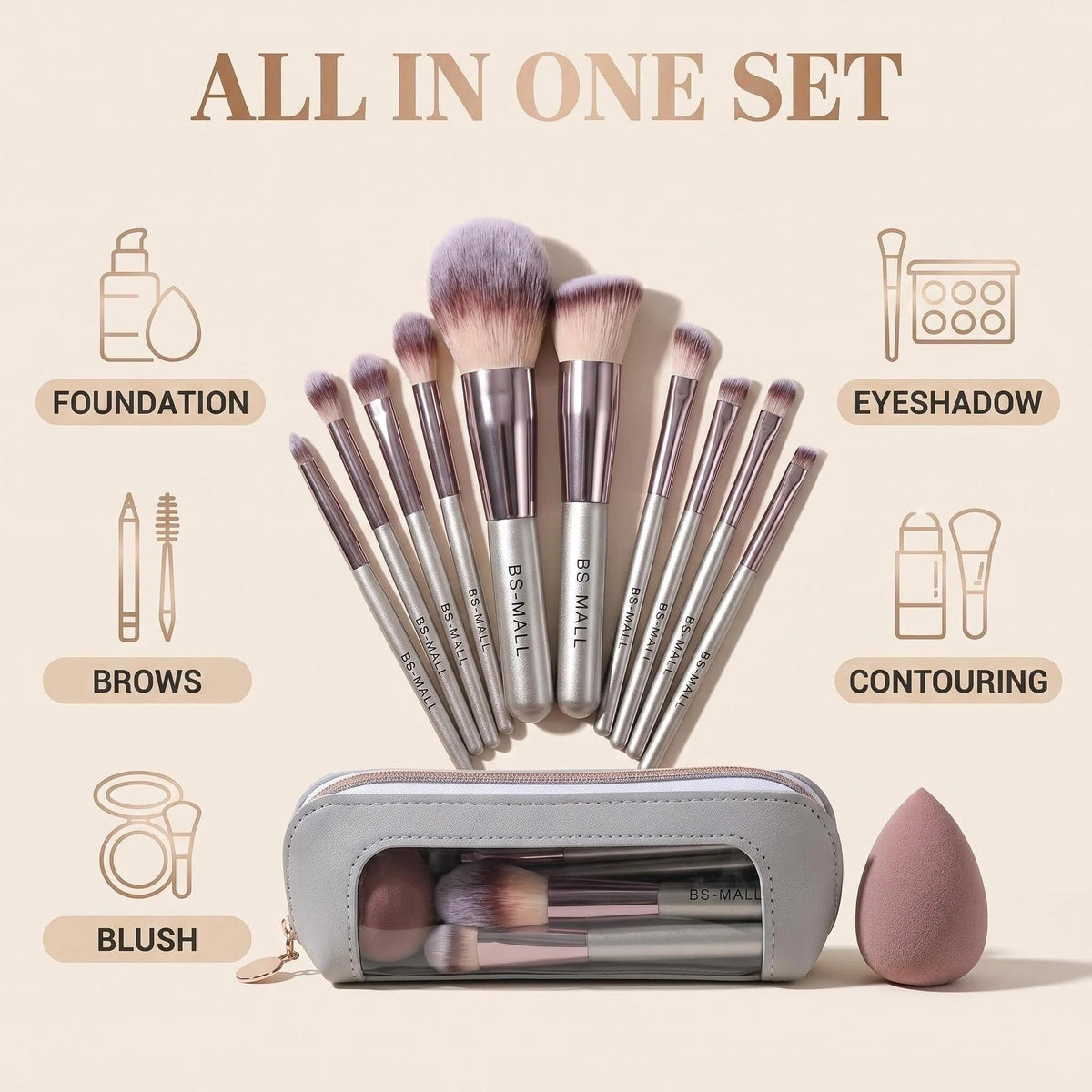 BS-MALL travel makeup brush set on a vanity