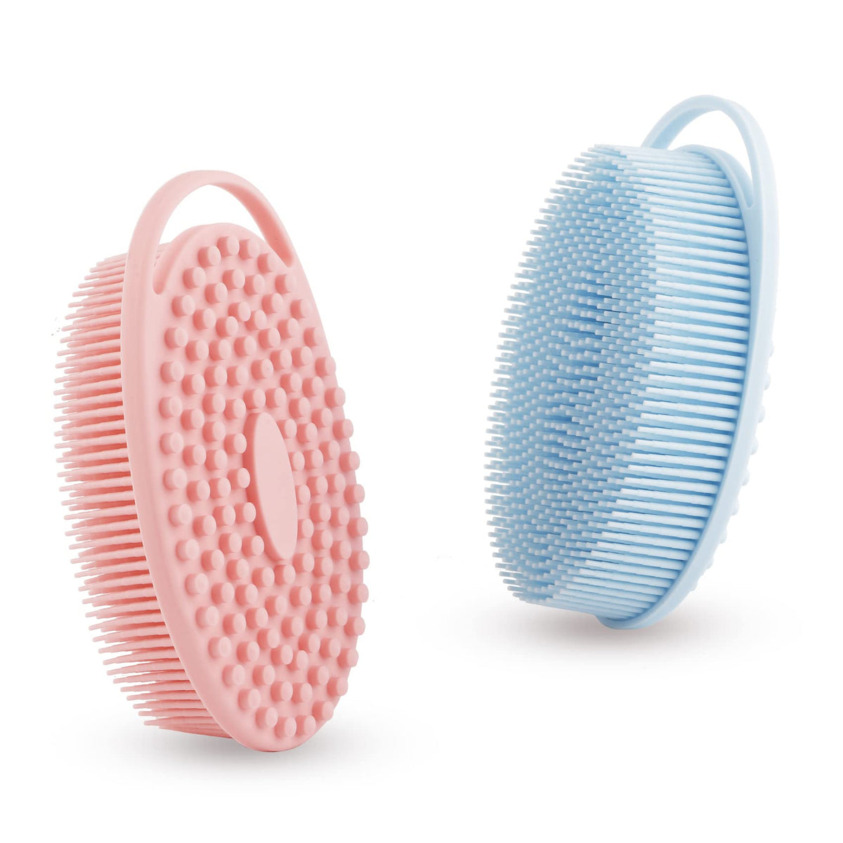 Bsofing Silicone Body Scrubber front view in pink and blue