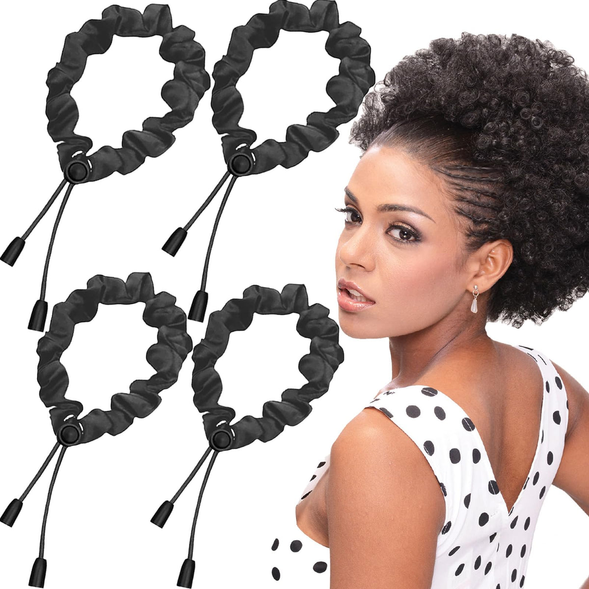 Bswox adjustable satin hair scrunchies in black and brown