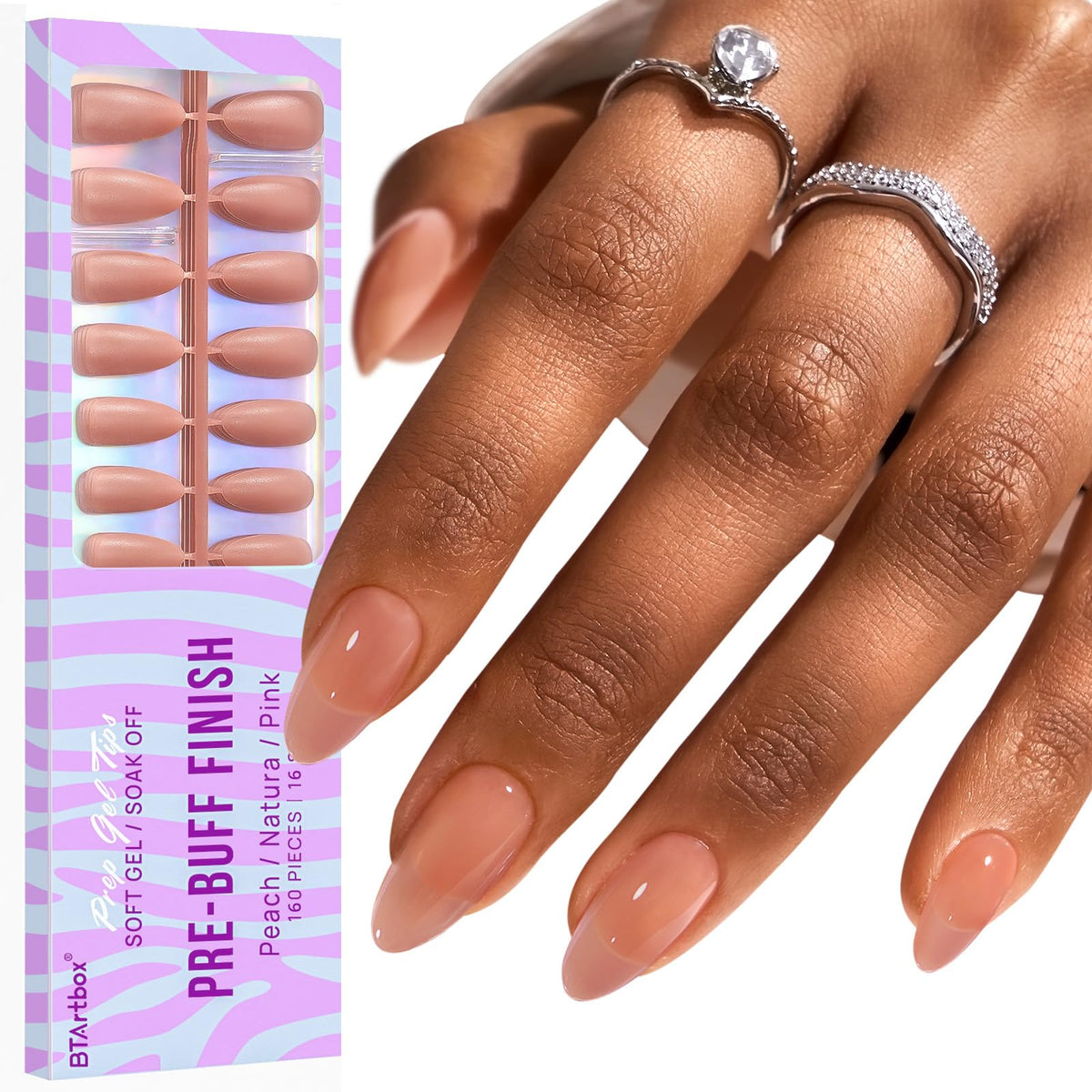 BTArtbox Brown Press On Nails front view showing medium almond shape