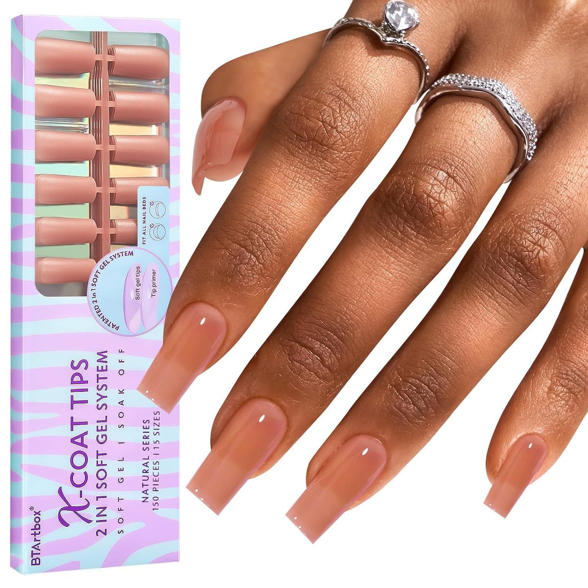 BTArtbox Brown Press On Nails front view with packaging