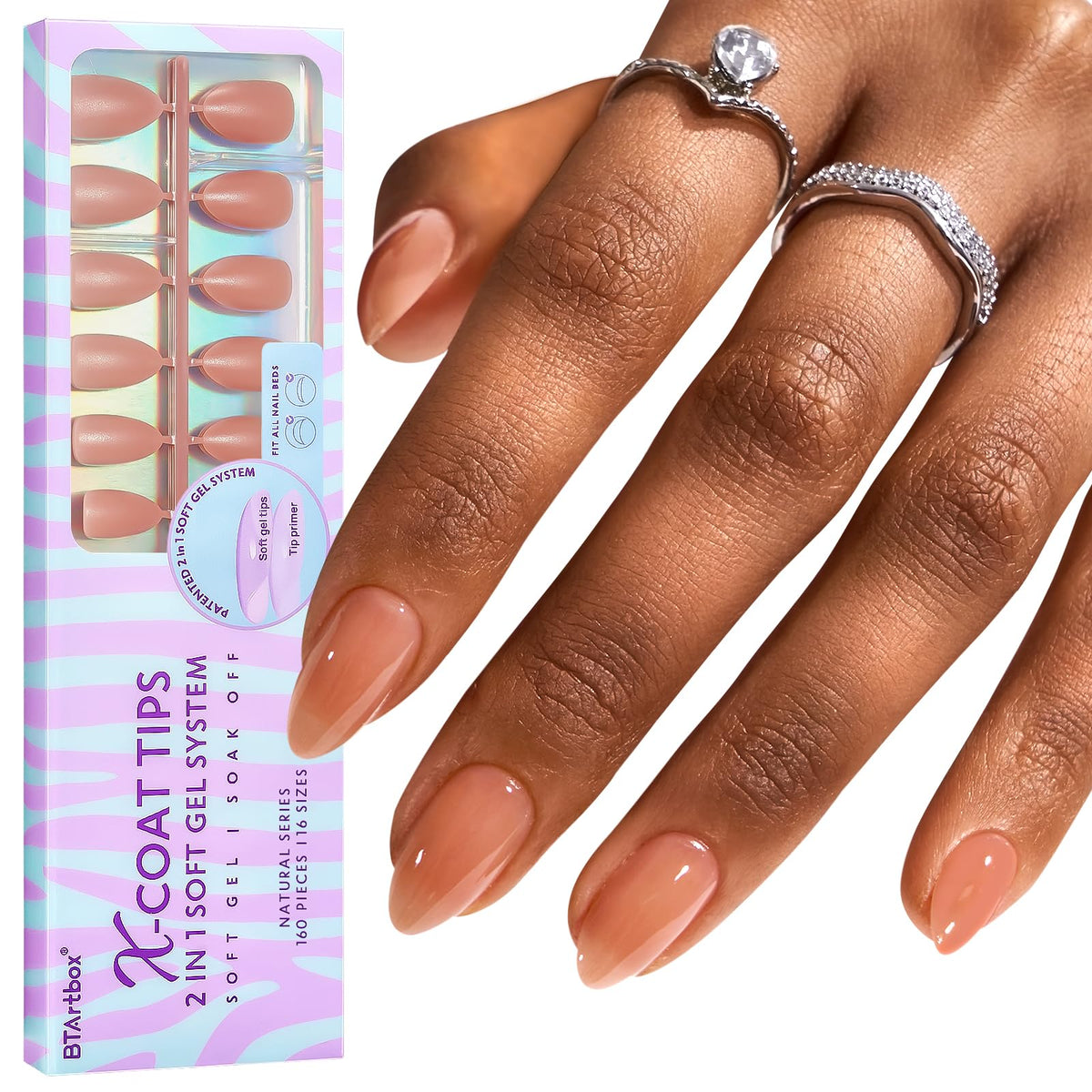 BTArtbox Brown Press On Nails Short Almond front view