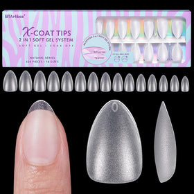 BTArtbox Clear Soft Gel Nail Tips front view, Short Almond shape