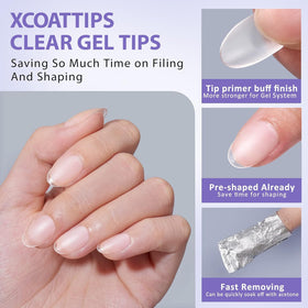 BTArtbox Clear Soft Gel Nail Tips with gel polish application