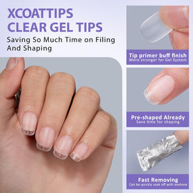 BTArtbox Clear Soft Gel Nail Tips with gel polish application