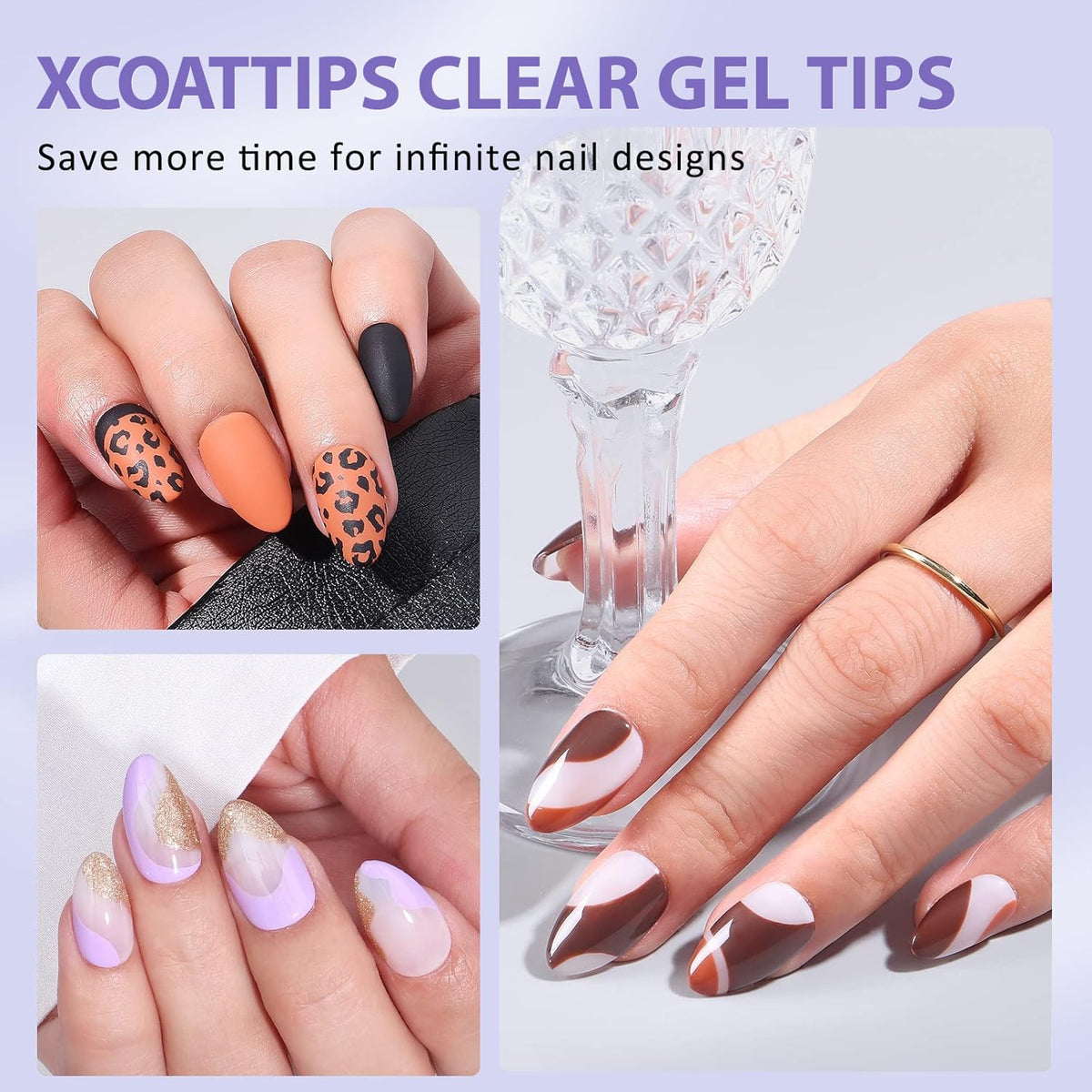 BTArtbox Clear Soft Gel Nail Tips with gel polish application