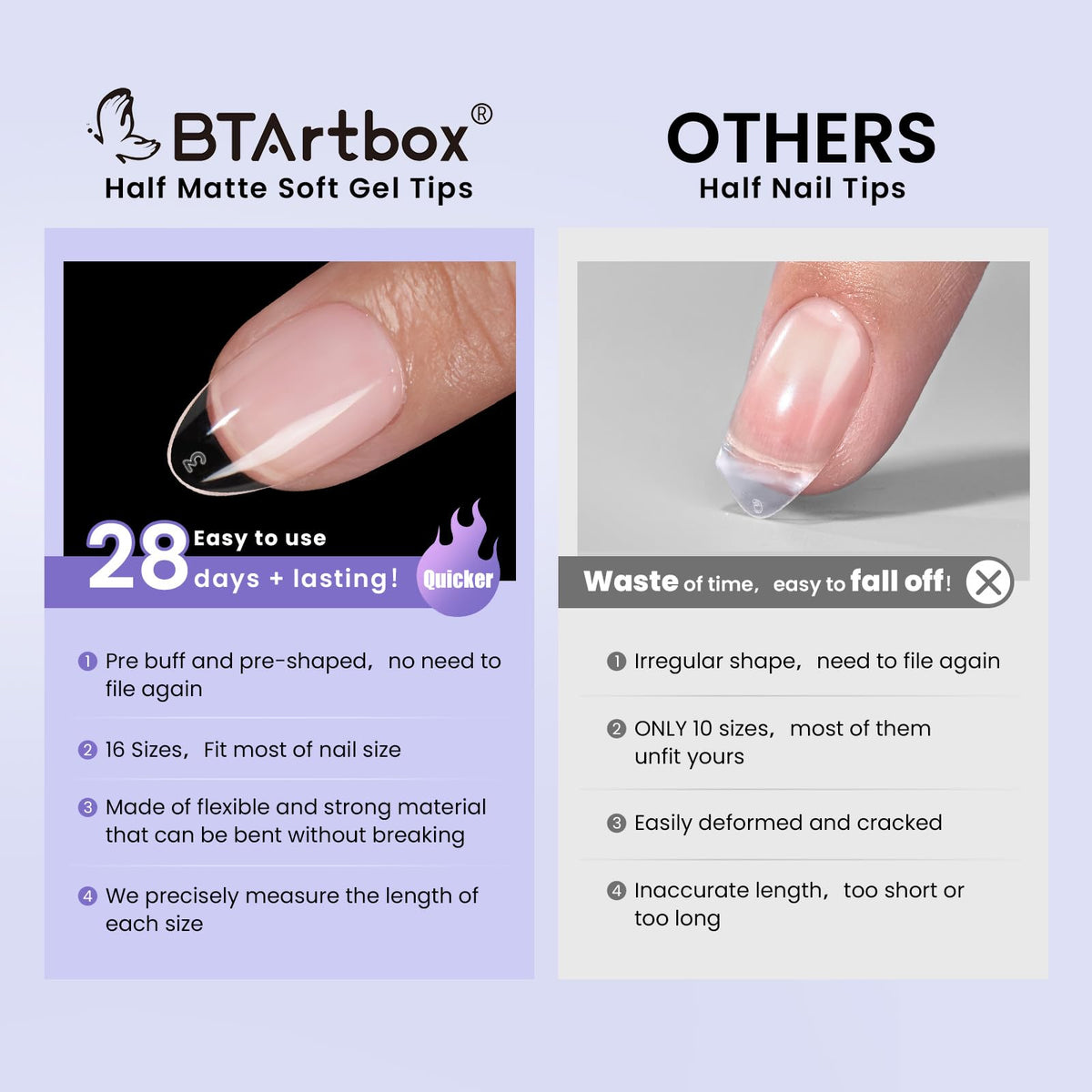 BTArtbox gel nail tips displayed alongside nail art tools