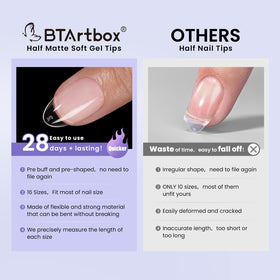 BTArtbox gel nail tips displayed alongside nail art tools