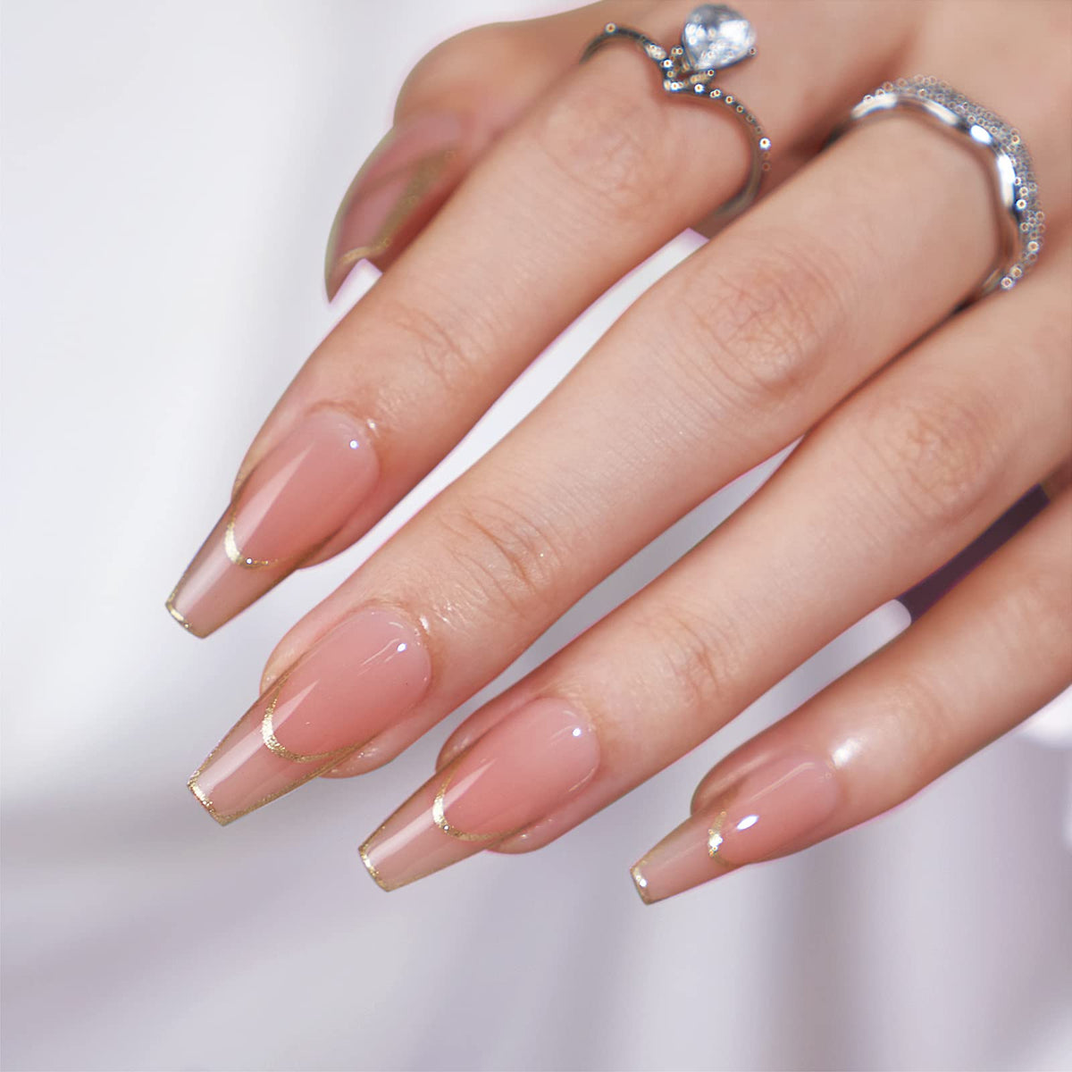 BTArtbox Gilded French Press On Nails front view with gold foil