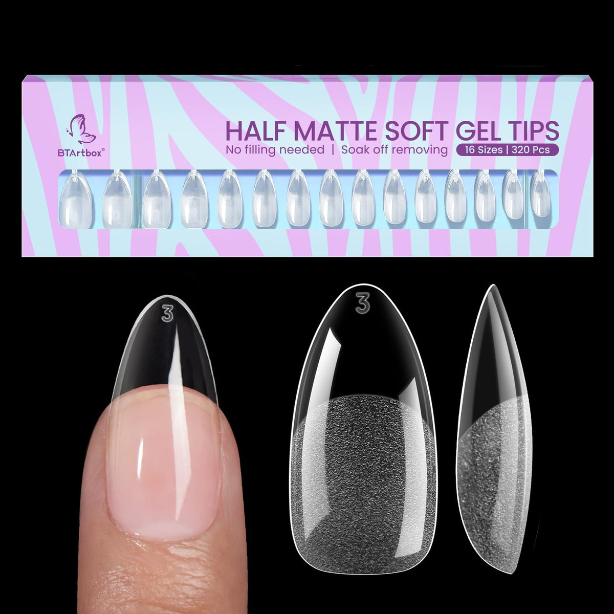 BTArtbox Half Matte Clear Soft Gel Nail Tips front view