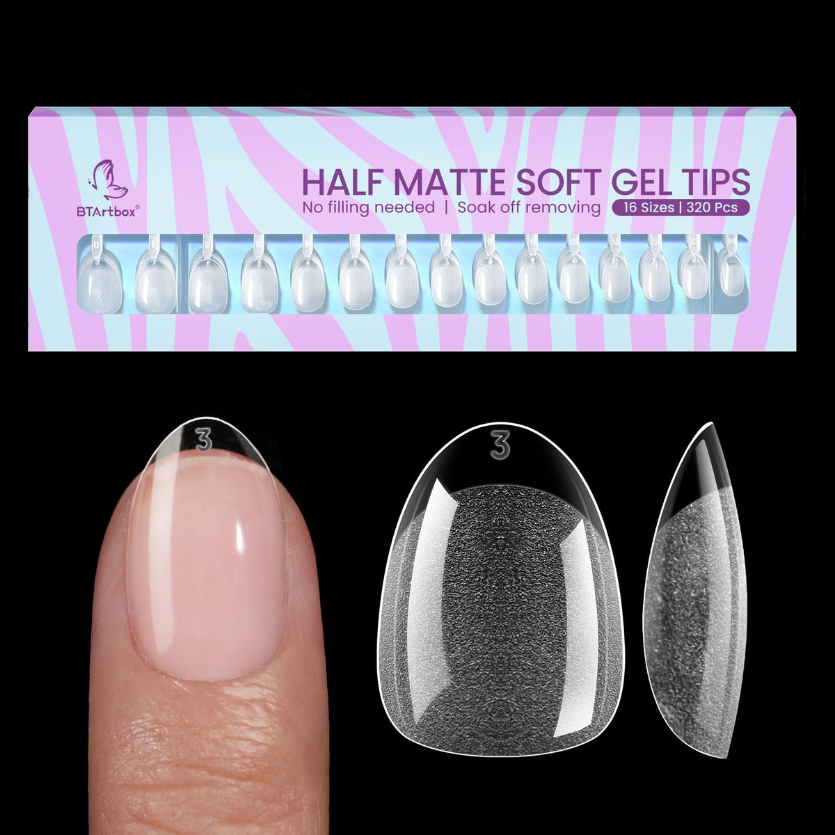 BTArtbox Half Matte Clear Soft Gel Nail Tips front view