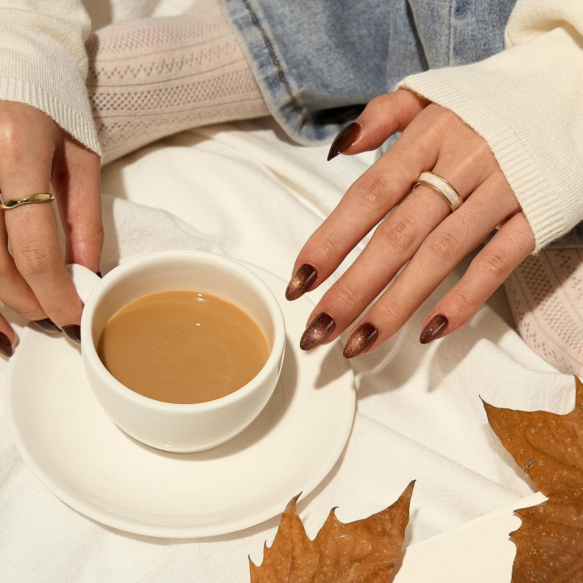 BTArtbox Mocha Hypnotic Press On Nails with nail glue and accessories