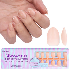 BTArtbox Nude Press On Nails front view with almond shape