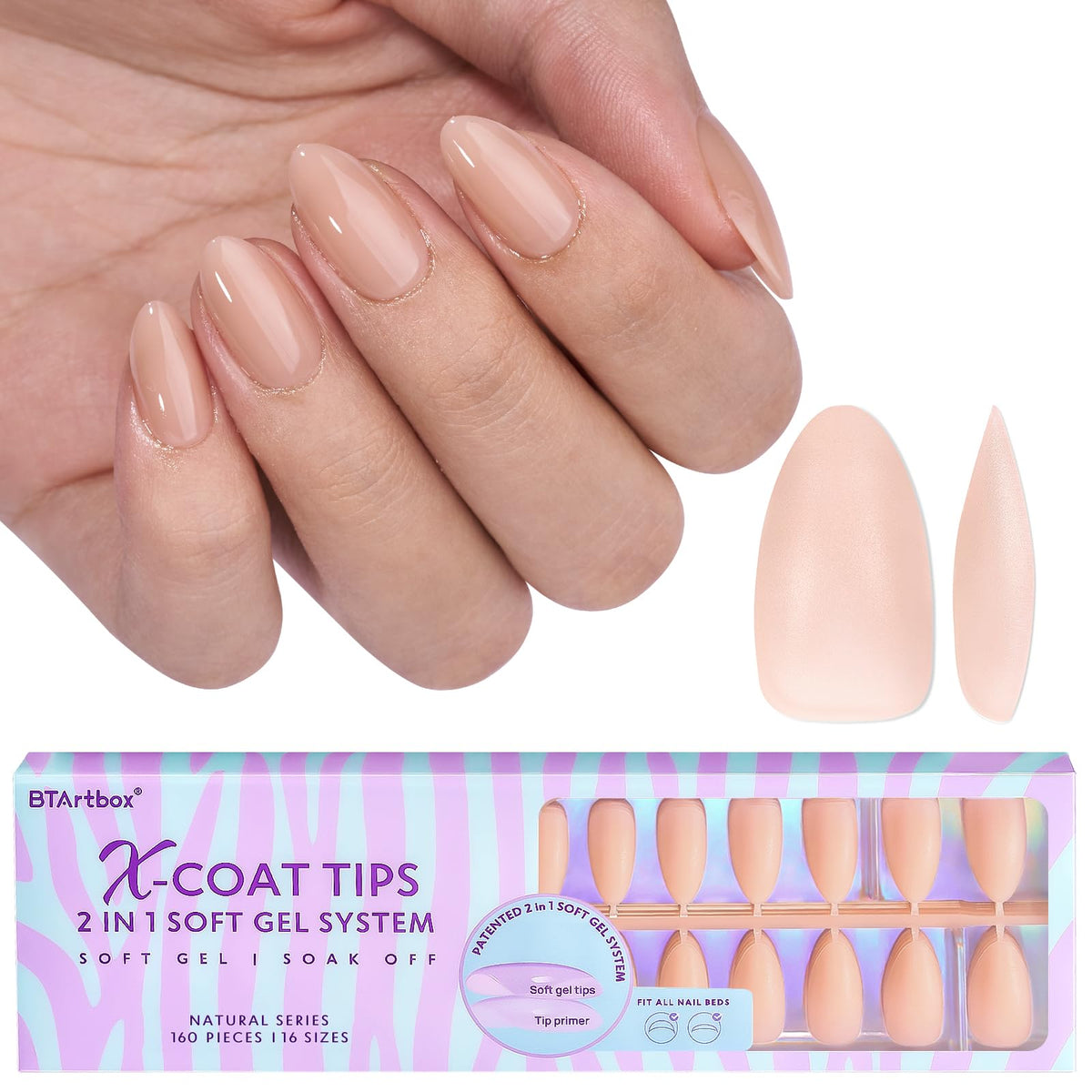 BTArtbox Nude Press On Nails Short Almond front view