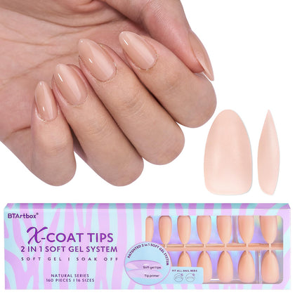 BTArtbox Nude Press On Nails Short Almond front view