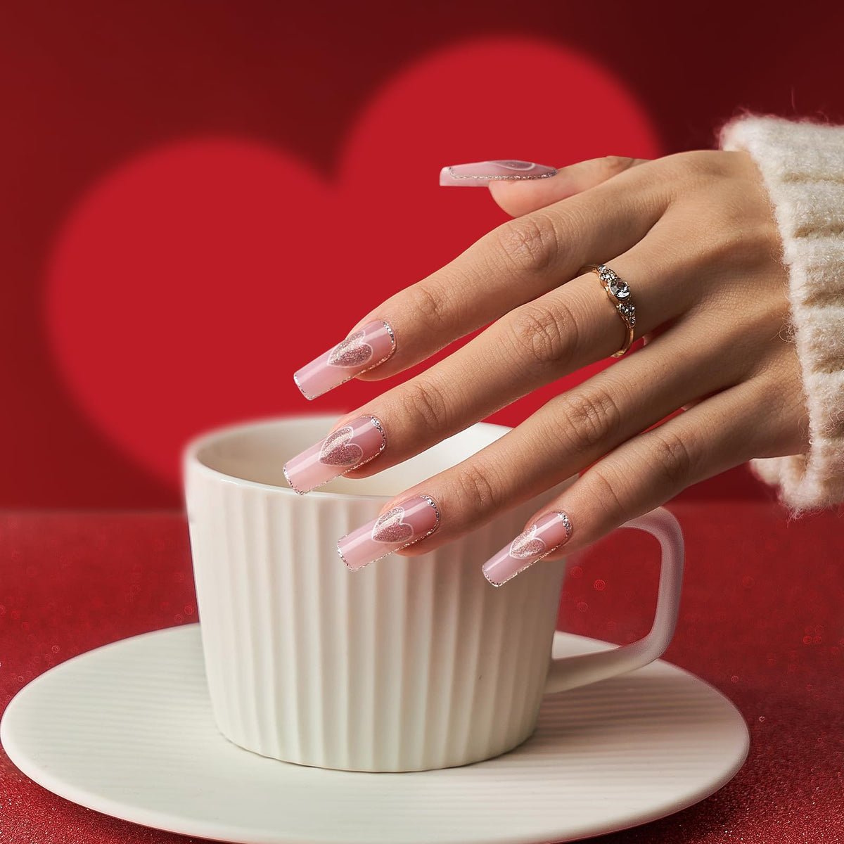 BTArtbox Pink Press On Nails displaying various sizes in the package