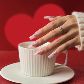 BTArtbox Pink Press On Nails displaying various sizes in the package