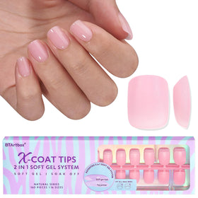 BTArtbox Pink Press On Nails extra short almond front view