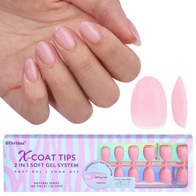 BTArtbox Pink Press On Nails extra short almond front view