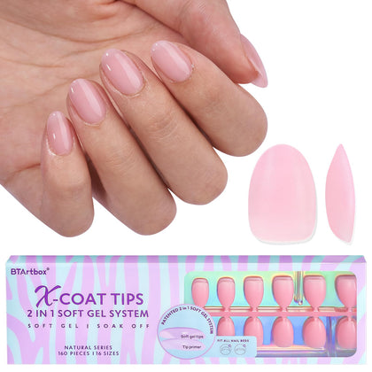 BTArtbox Pink Press On Nails extra short almond front view