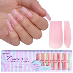 BTArtbox Pink Press On Nails front view with long square shape