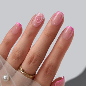 BTArtbox Press On Nails A Little Romance short square French tip front view