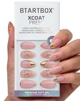 BTArtbox Press On Nails Almond Gold French Tip with included accessories