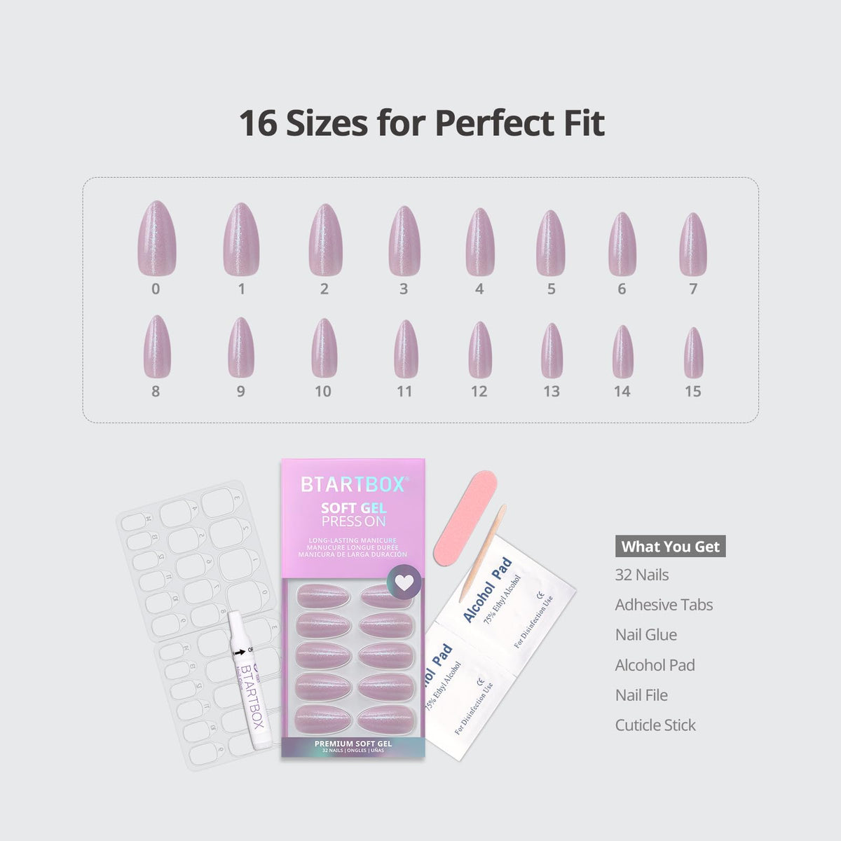 BTArtbox Press On Nails Almond Lucky Us Glitter Purple application guide