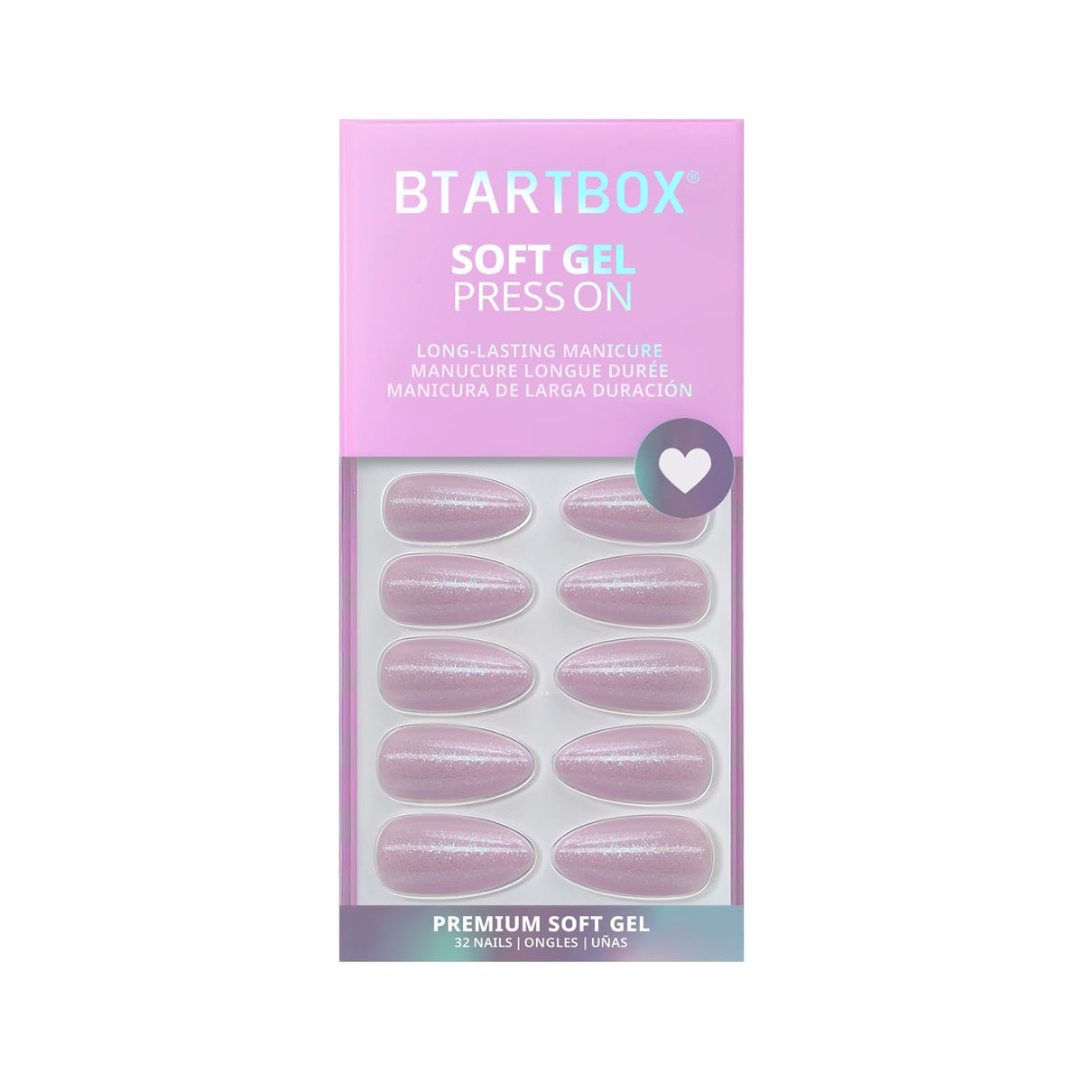BTArtbox Press On Nails Almond Lucky Us Glitter Purple nail file and glue