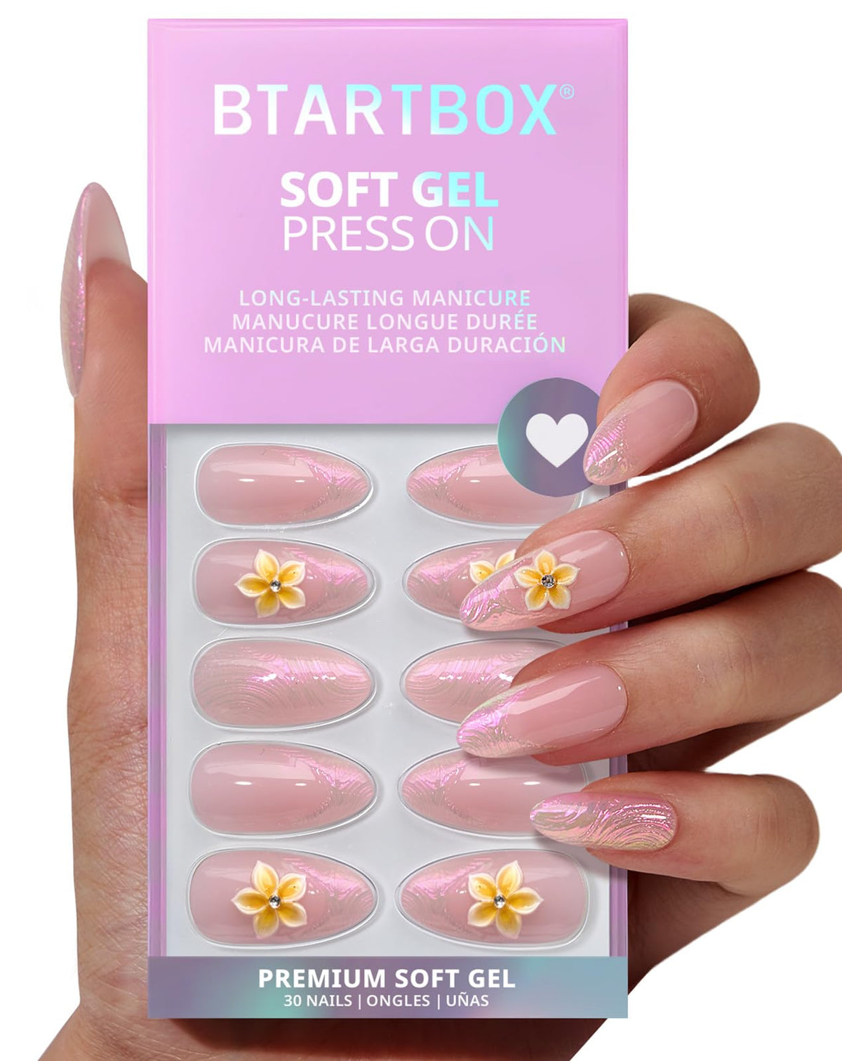 BTArtbox Press On Nails Aloha Lei packaging with included accessories