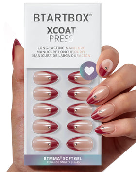 BTArtbox Press On Nails Audrey's Ruby Short Almond Red Chrome front view