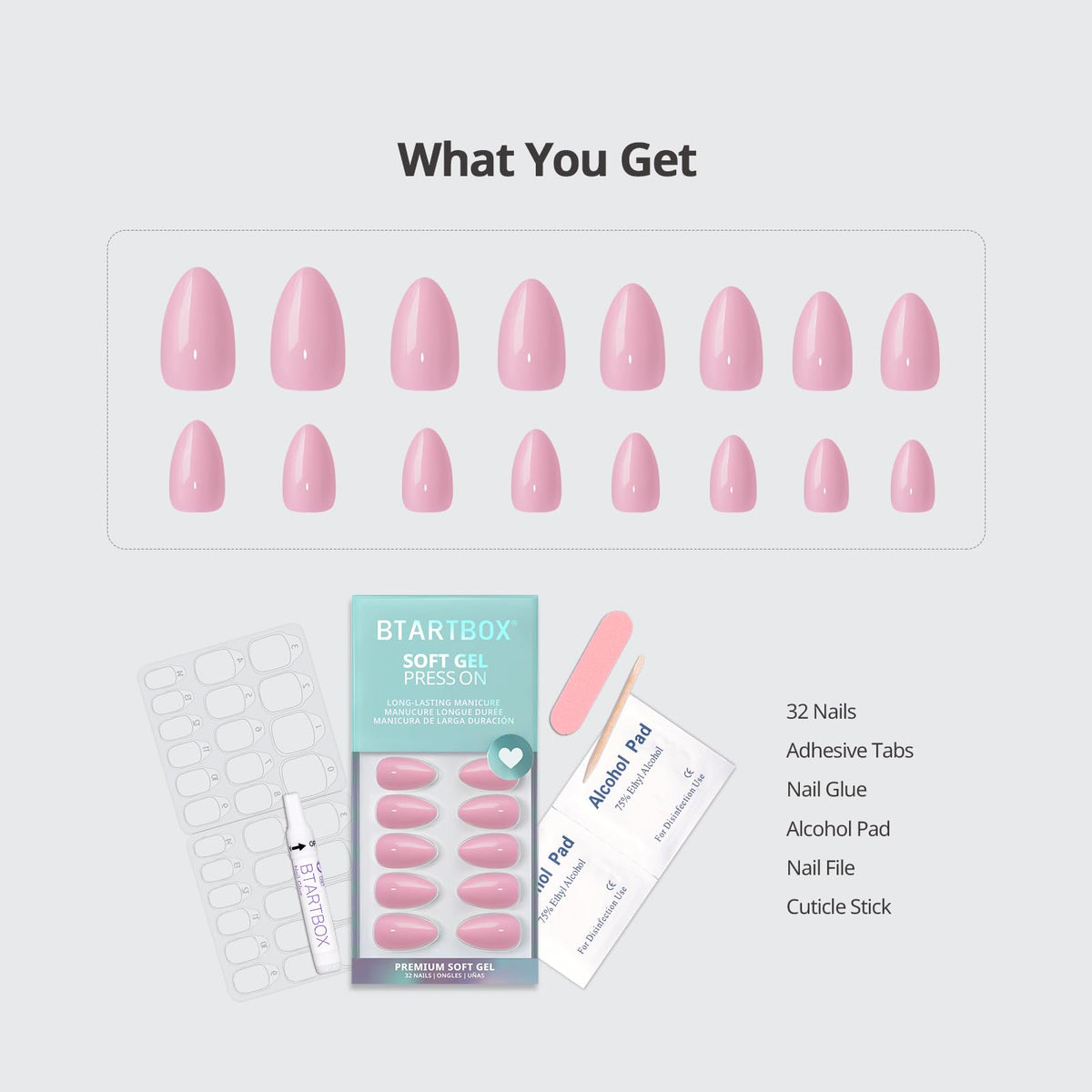 BTArtbox Press On Nails Baby Pink Short Almond application guide